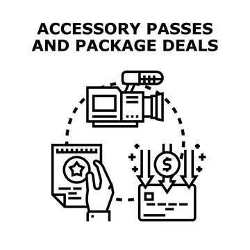 Purchasing accessory passes and package deals concept Stock Illustration
