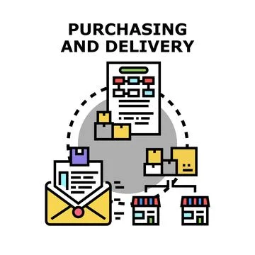 Purchasing and delivery process concept illustrating e commerce logistics Stockillustratie