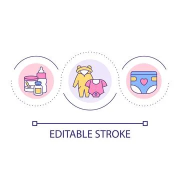Purchasing baby essentials loop concept icon Stock Illustration