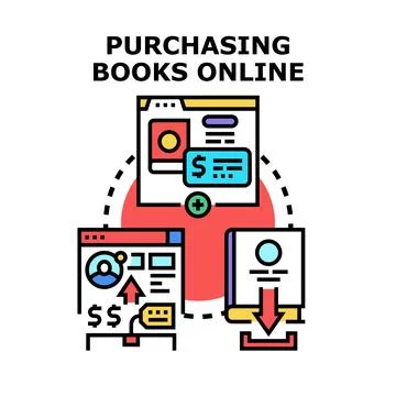 Purchasing books online for digital library download Stock Illustration