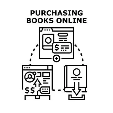 Purchasing books online for digital library download Stock Illustration