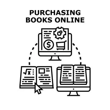 Purchasing books online digitally using e commerce platforms Stock Illustration