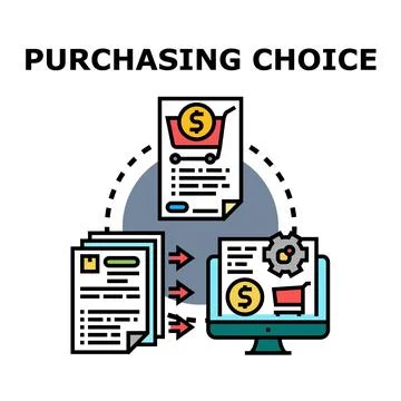 Purchasing choice process optimizing online buying decision Stock Illustration