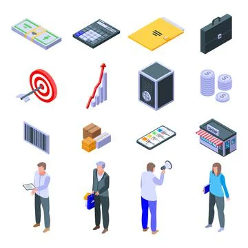 Purchasing manager icons set, isometric style Stock Illustration