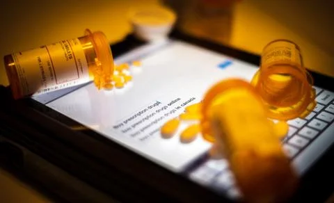 Purchasing Medication Online Stock Photos