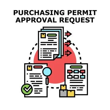 Purchasing permit approval request document processing concept Stock Illustration