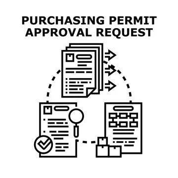 Purchasing permit approval request document processing concept Stock Illustration