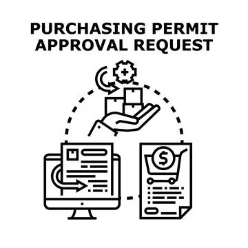 Purchasing permit approval request process for goods Stock Illustration