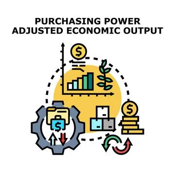 Purchasing power adjusted economic output evaluating statistics Stock Illustration