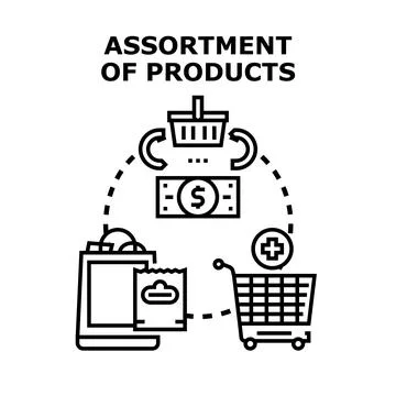 Purchasing various items, shopping, and retail business concept Stock Illustration