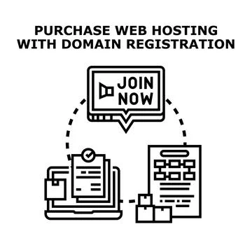 Purchasing web hosting with domain registration concept 스톡 일러스트