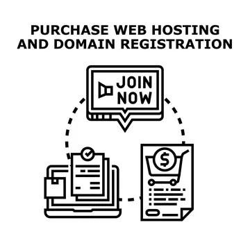 Purchasing web hosting domain registration digital service Stock Illustration