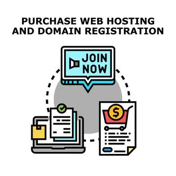 Purchasing web hosting domain registration digital service Stockillustratie