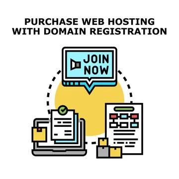 Purchasing web hosting with domain registration concept 库存插图