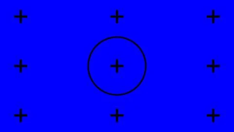 Pure blue 0000FF screen with cross and large central circle tracking marker Stock Illustration
