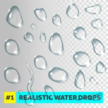 Pure clear water drops realistic set. Stock Illustration