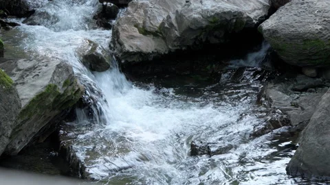 Pure Mountain Spring Water Flowing Over Rocks Hanzhong China Stock Footage 337443412