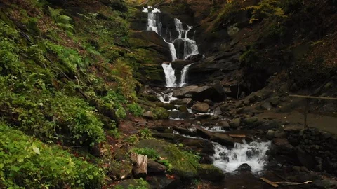 Pure Mountain Stream. Cascade Waterfall. Autumn Forest Stock Footage 106580352
