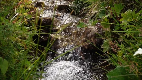 Pure mountain water spring stream Stockbeeldmateriaal 89853227