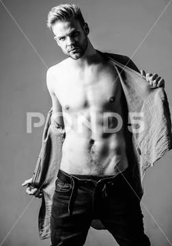 Pure perfection. Male fashion and beauty. Six pack of sexy man with bare torso Stock Photos