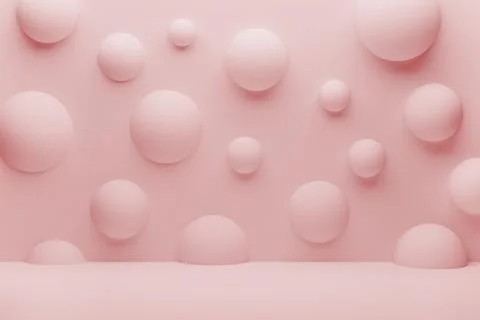Pure soft pink levitating matt spheres as decor for abstract stage, mockup. 3 Stock Illustration