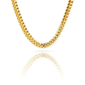 Pure solid gold chain necklace bracelet isolated on white background Stock Photos