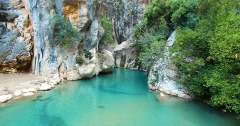 Pure Spring Water Comes From the Valley 4k Aerial View Stock Footage 148406136