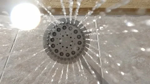 Pure water flows from the shower in slow motion Stock Footage 165105258