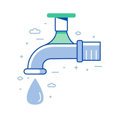Pure Water Saving Icon with Tap in Line Art Stock Illustration
