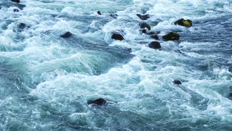 Pure Water Stream Running Through Stone Boulders. Wild Mountain River Water Stock Footage 232337094
