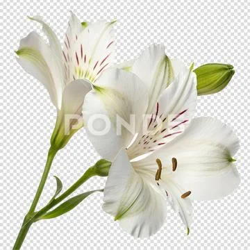 Pure white alstroemeria flower isolated on transparent background PSD Template