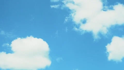 Pure White Fluffy Puffy Clouds Blue Sky in Sunlight Time Lapse, Aerial View. Cum Vídeo Stock 309809070
