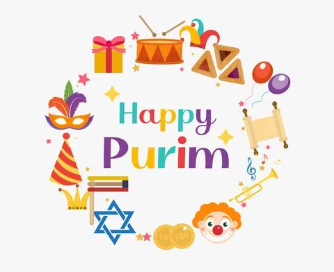 Purim frame template with space for text, isolated on white background. Vector Stock Illustration