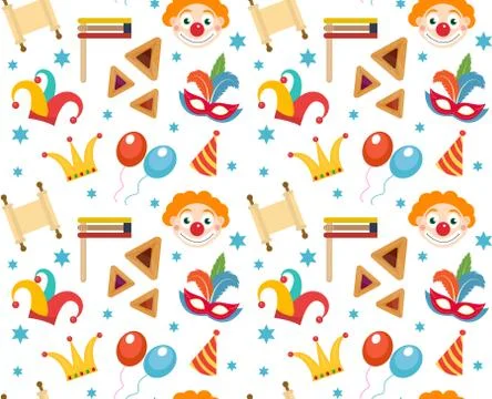 Purim seamless pattern with carnival elements. Happy  Jewish festival, , endless Stock Illustration