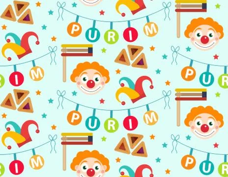 Purim seamless pattern with carnival elements. Happy Jewish festival, endless Stock Illustration
