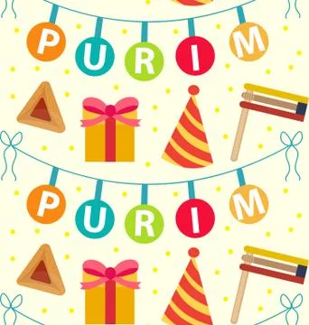 Purim seamless pattern with carnival elements. Happy Jewish festival, endless Stock Illustration