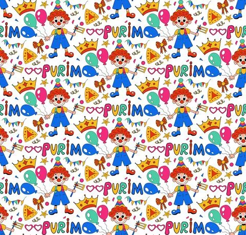 Purim seamless pattern with carnival elements. Happy Purim Jewish festival Stock Illustration