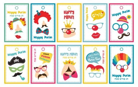 Purim tags set, can be used for purim basket- Mishloach manot- vector Stock Illustration