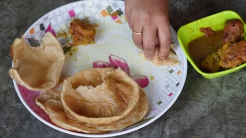 Puris with Chicken Curry Stock Footage 311722988