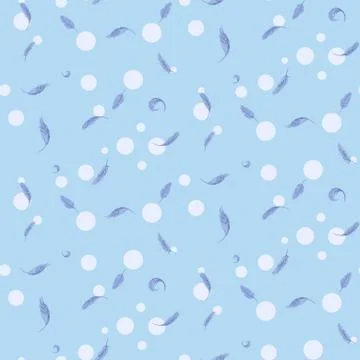 Purity seamless vector pattern with feathers and bubbles. Stock Illustration