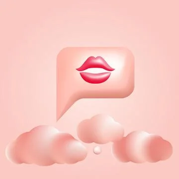 Purple 3d bubble speech with lips and clouds Stock Illustration