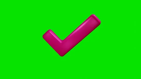 Purple 3d check mark flies up down on green background. 3d render animation Stock Footage 300845013