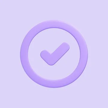 Purple 3D Checkmark Icon in Circle Stock Illustration