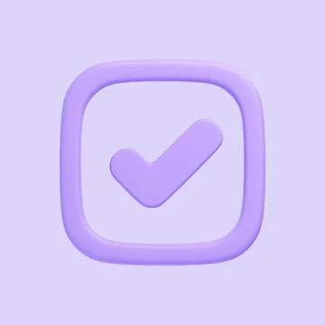 Purple 3D Checkmark Icon in Square Frame Stock Illustration