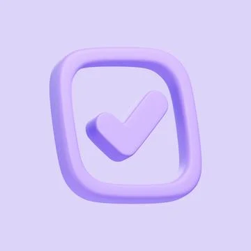 Purple 3D Checkmark Icon in Square Frame Stock Illustration