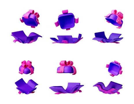 Purple 3d gift box with pink ribbon Stock Illustration
