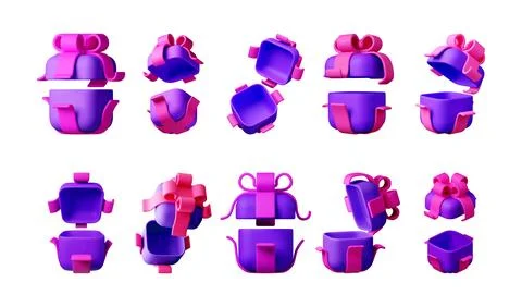 Purple 3D gift boxes with pink bows Stock Illustration