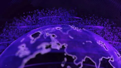 Purple 3D Green 3D rendering of earth technology, business and communications Stock Illustration