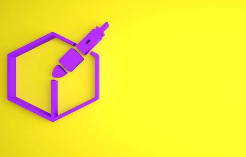 Purple 3d pen tool icon isolated on yellow background. Minimalism concept. 3D Illustrazione stock