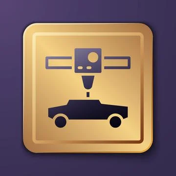 Purple 3D printer car icon isolated on purple background. 3d printing. Gold Illustrazione stock